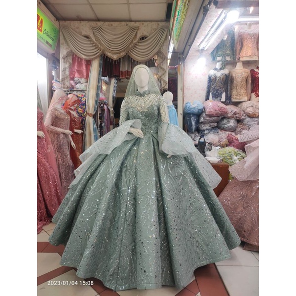 gaun pengantin hijau sage harga spesial