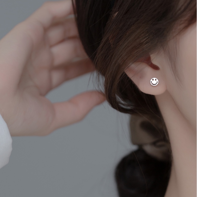 Magic789 Korea s925 Perak Berongga Wajah Senyum Stud Anting-Anting Untuk Wanita Perempuan Hypoallergenic Lucu Kecil Anting-Anting Pakaian Sehari-Hari Telinga Perhiasan