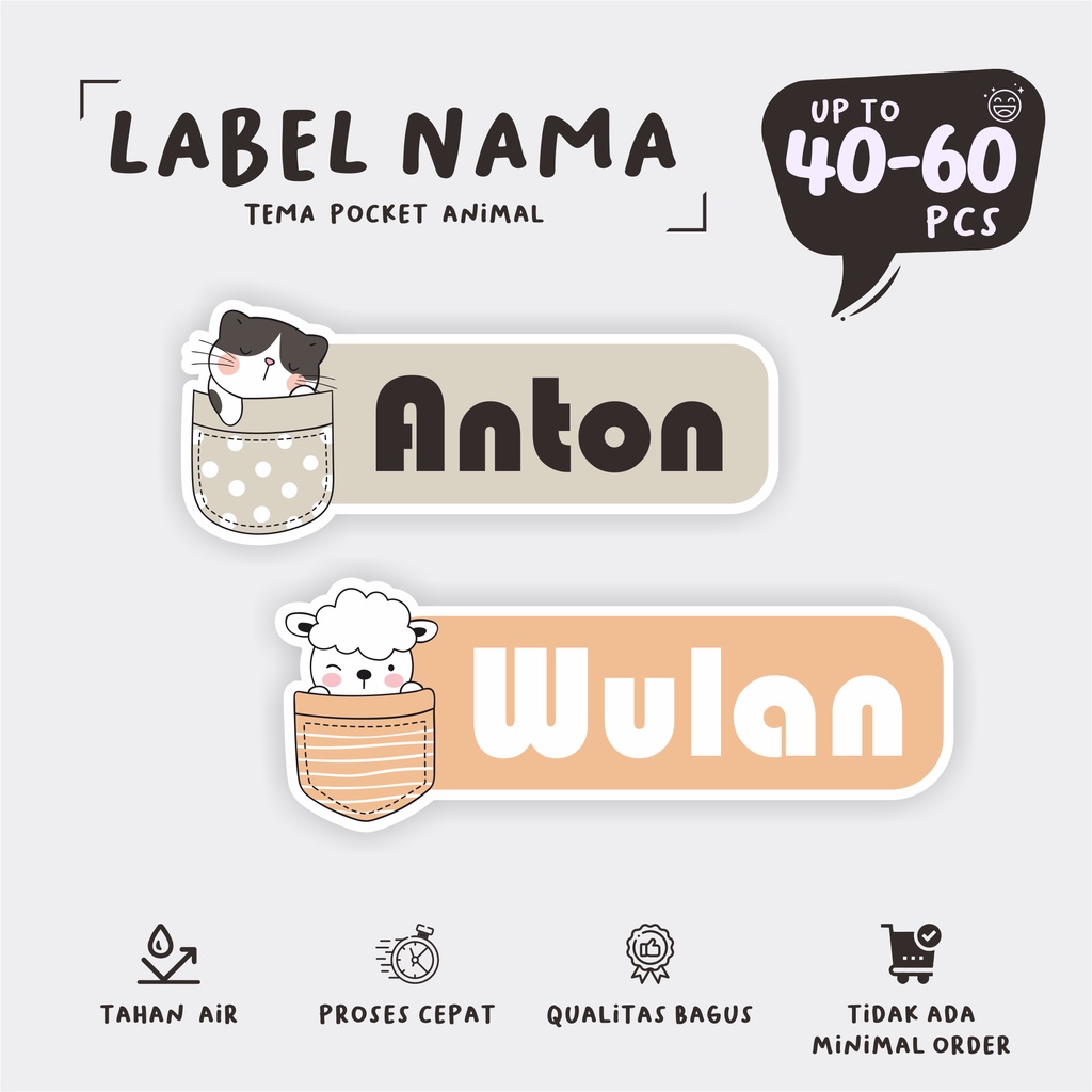 

( 40 - 60 pcs ) cetak label nama POCKET ANIMAL/murah stiker nama anti air