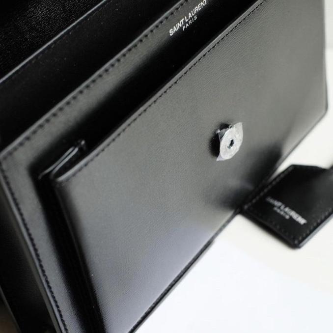 YSL Medium Sunset Leather Shoulder Bag in Black