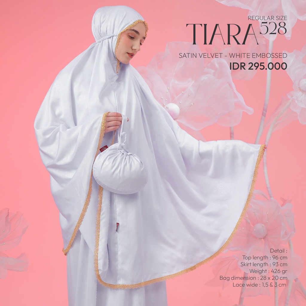 Mukena Tatuis Tiara 528 Satin Velvet Polos Renda Putih White Travel