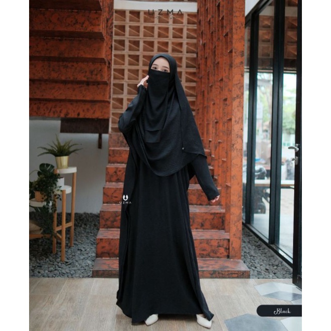 Viona Dress by Uzma Hijab Gamis Putih model batwing bahan crinckle airflow adem tidak menerawang bis