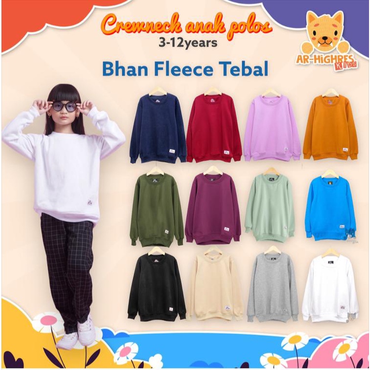 Crewneck Anak Basic Polos | Bahan Fleece Tebal (Unisex) Part II