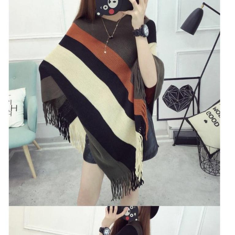 PONCHO BLOK - BAJU RAJUT - ATASAN WANITA - ATASAN BUSUI/LENGAN PANJANG ◦ GOG.04Ja23q