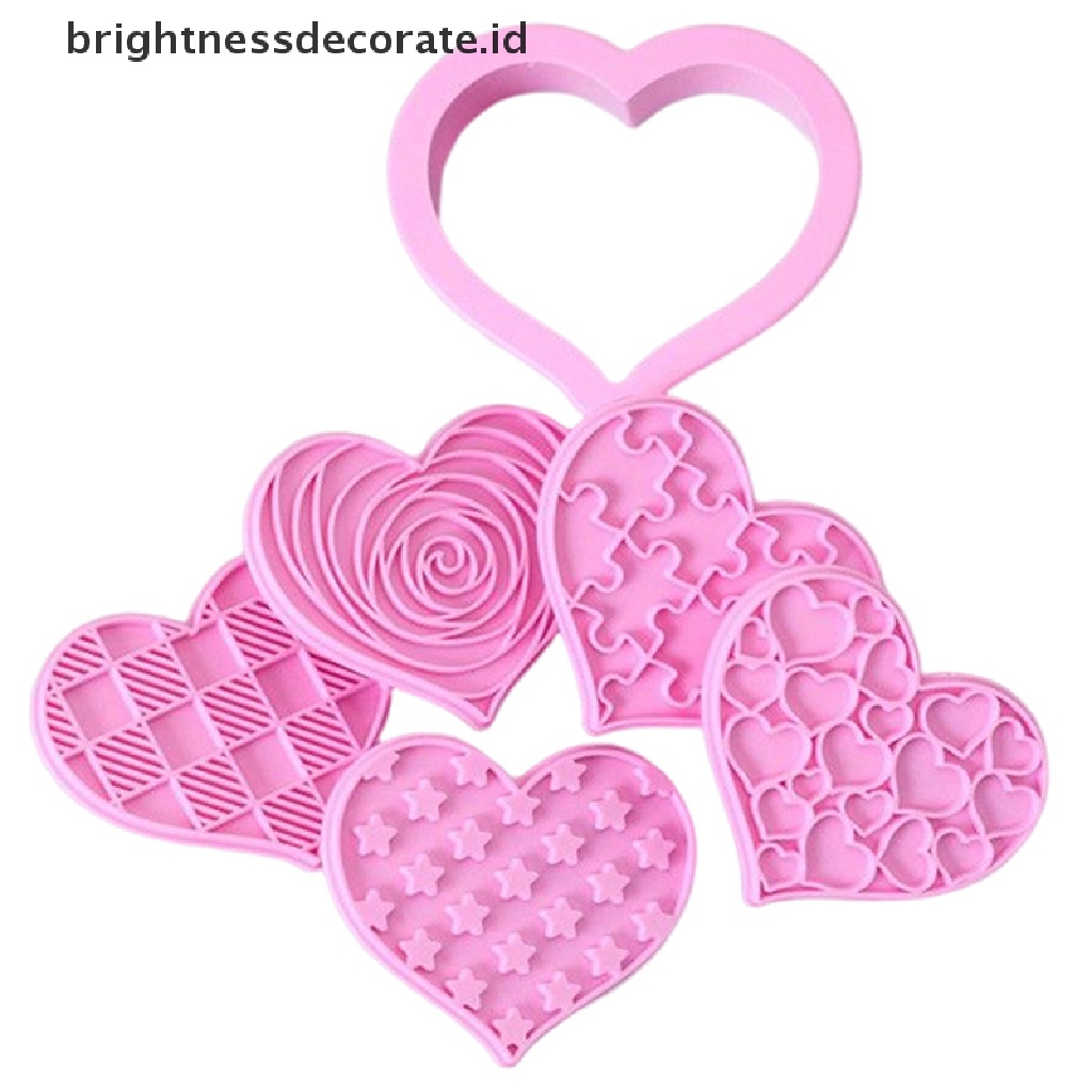 [Birth] 6pcs Heart Cookie Stamp Cutter Cetakan Biskuit Plastik DIY Untuk Hari Valene [ID]