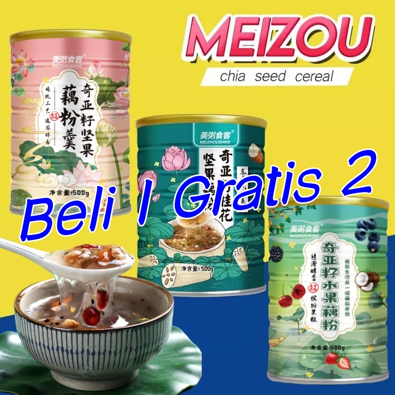 

（Beli 1 Gratis 2）Meizou chia seed cereal Japanese original slimming lotus root starch mixed fruit nuts instant breakfast Keto diet meal replacement