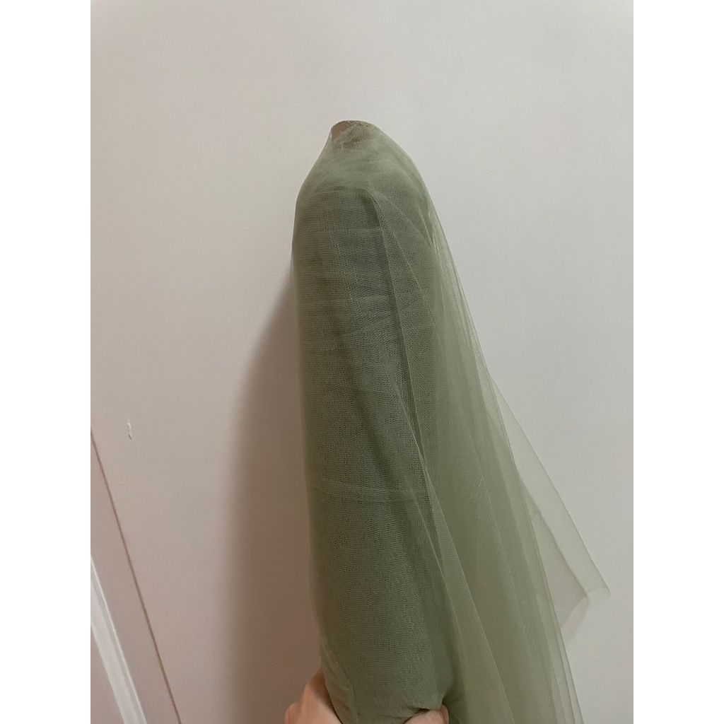 Bahan Kain Soft Tile Tille Tule Tulle Polos Lemas Warna Hijau Sage Green