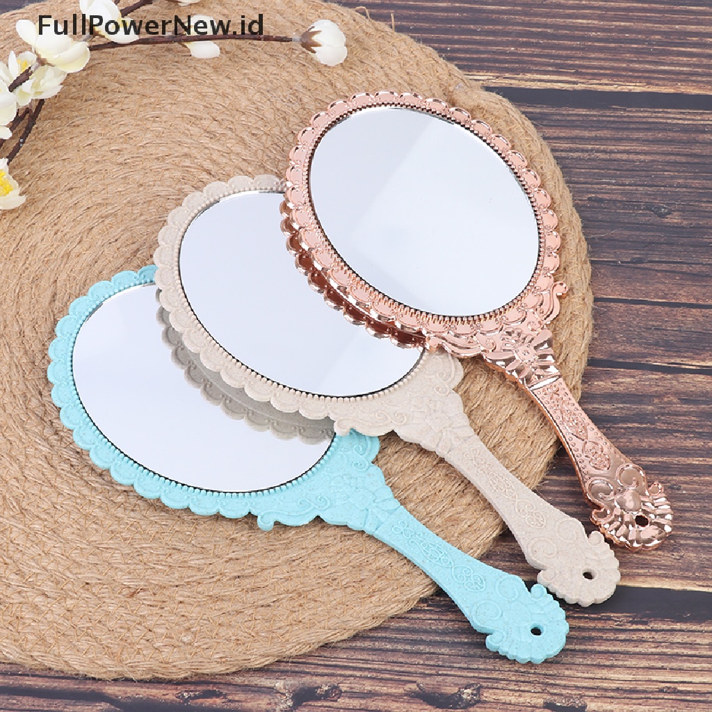 Power Vintage Ukir Handheld Vanity Mirror Kaca Rias Cermin Tangan Gagang Kosmetik ID