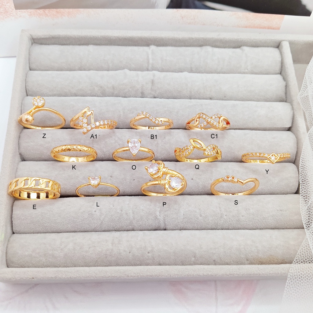 Cincin Wanita RINN Jewerly Xuping Solitaire Mata 1 Layer Fuji V Free Size Lapis Emas Gold - BR386