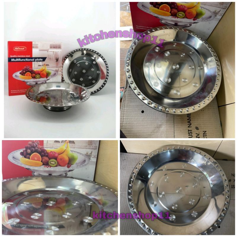 piring buah stainless / fruit dish stainless / nampan buah / wadah tempat buah bulat stainless 32cm