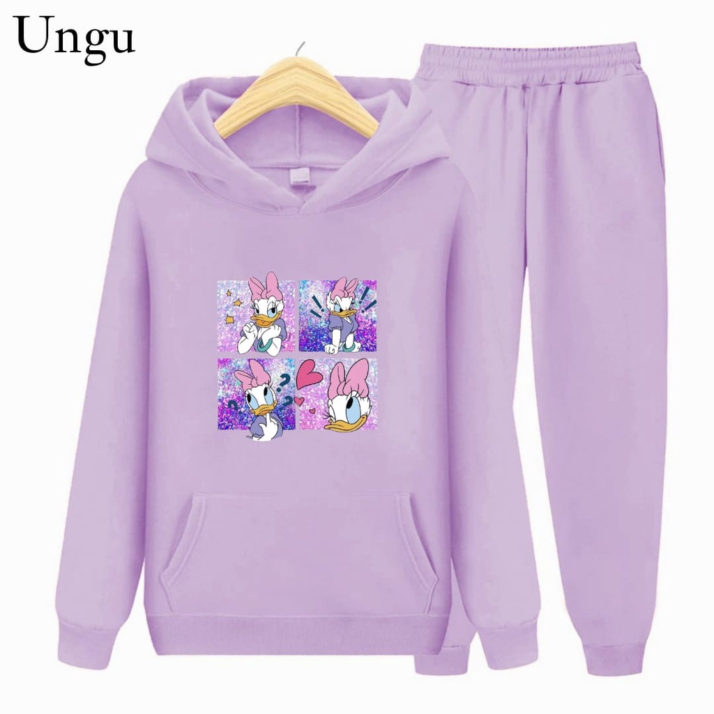 Hzl_outfit Setelan Sweater Hoodie Daisy Duck Anak Perempuan/ Setelan Sweater Anak Anak