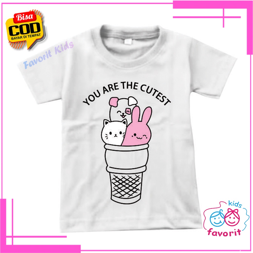 Baju kaos atasan anak perempuan lengan pendek motif cat rabbit cutest usia 1-10 tahun