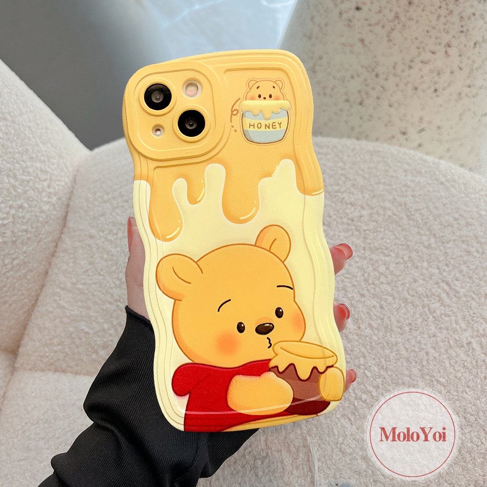 IPHONE Case Beruang Strawberry Kompatibel Untuk Iphone14 11 12 13 Pro Max 6 6S 7 8 Plus XR X XS Max SE 2020 Lucu Losto Kartun Winnie the Pooh Wavy Edge Soft TPU Back Cover