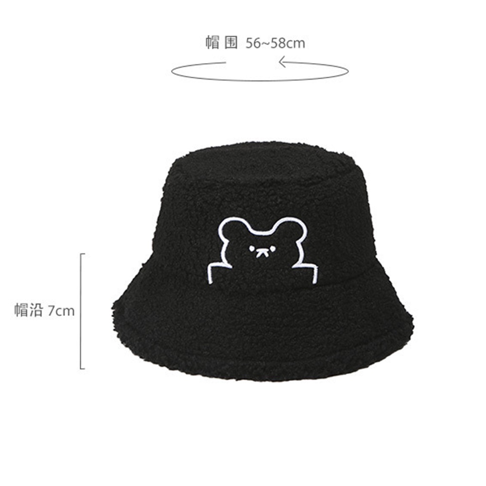 [COD Tangding] Topi Nelayan Beruang Lucu Sederhana Wanita Perempuan Musim Dingin Hangat Outdoor Plush Basin Cap