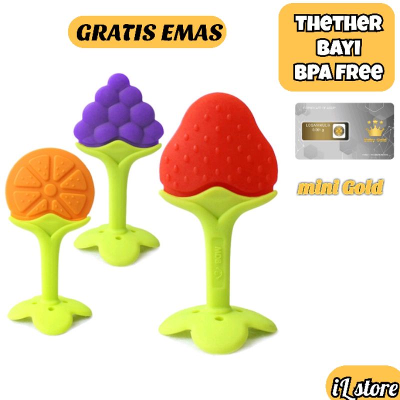 Thether Bayi Mainan gigitan bayi buah buahan 3bulan+ lentur dan aman BPA FREE