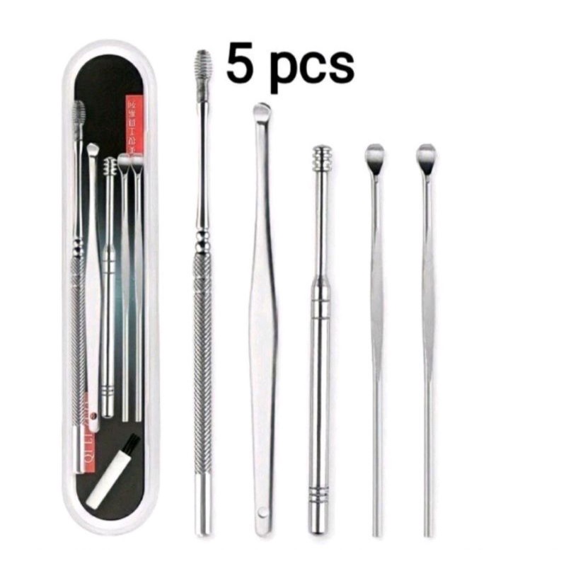 [366SP] KOREK KUPING SET 5 PCS / PEMBERSIH KOTORAN TELINGA BAHAN STAINLESS