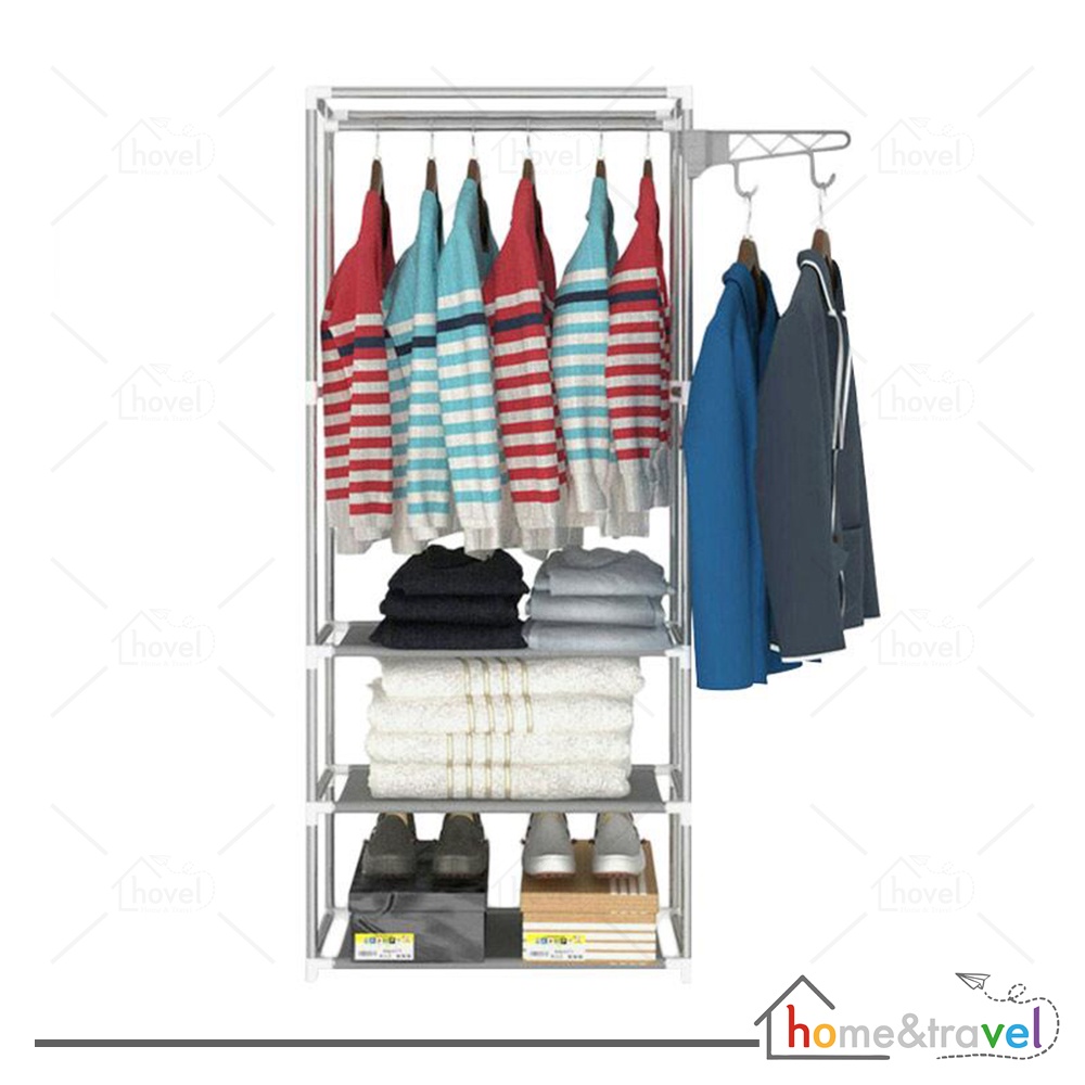 HOVELSHOP Square Cloth Rack Stand Hanger Tempat Penyimpanan Baju Pakaian Buku Multifungsi