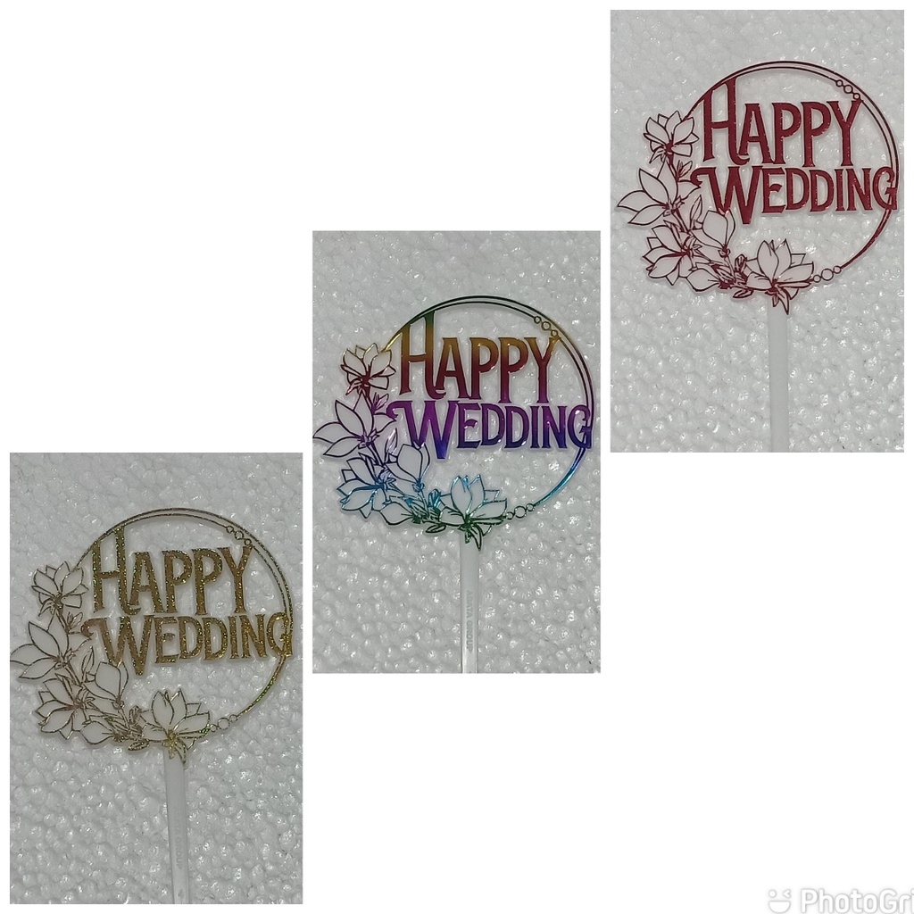 CAKE TOPPER HIASAN KUE JUMBO "HAPPY WEDDING" motif BUNGA (SATUAN) "KTI298"