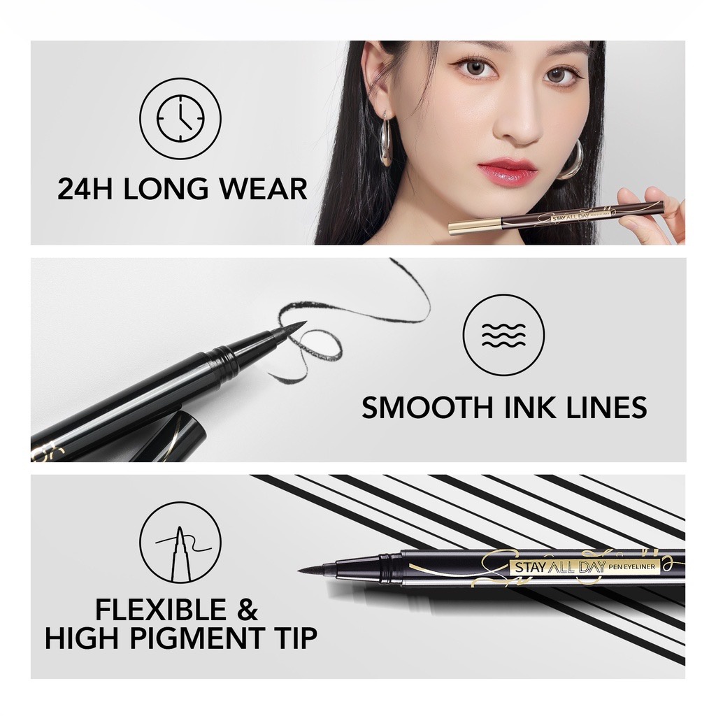 YOU Express On Point EYELINER PEN STAY DAY ALL | Quick-set Formula| Ultra-soft Felt Tip| Up to 12H Long-wear / Eye Liner Tahan 12 Jam