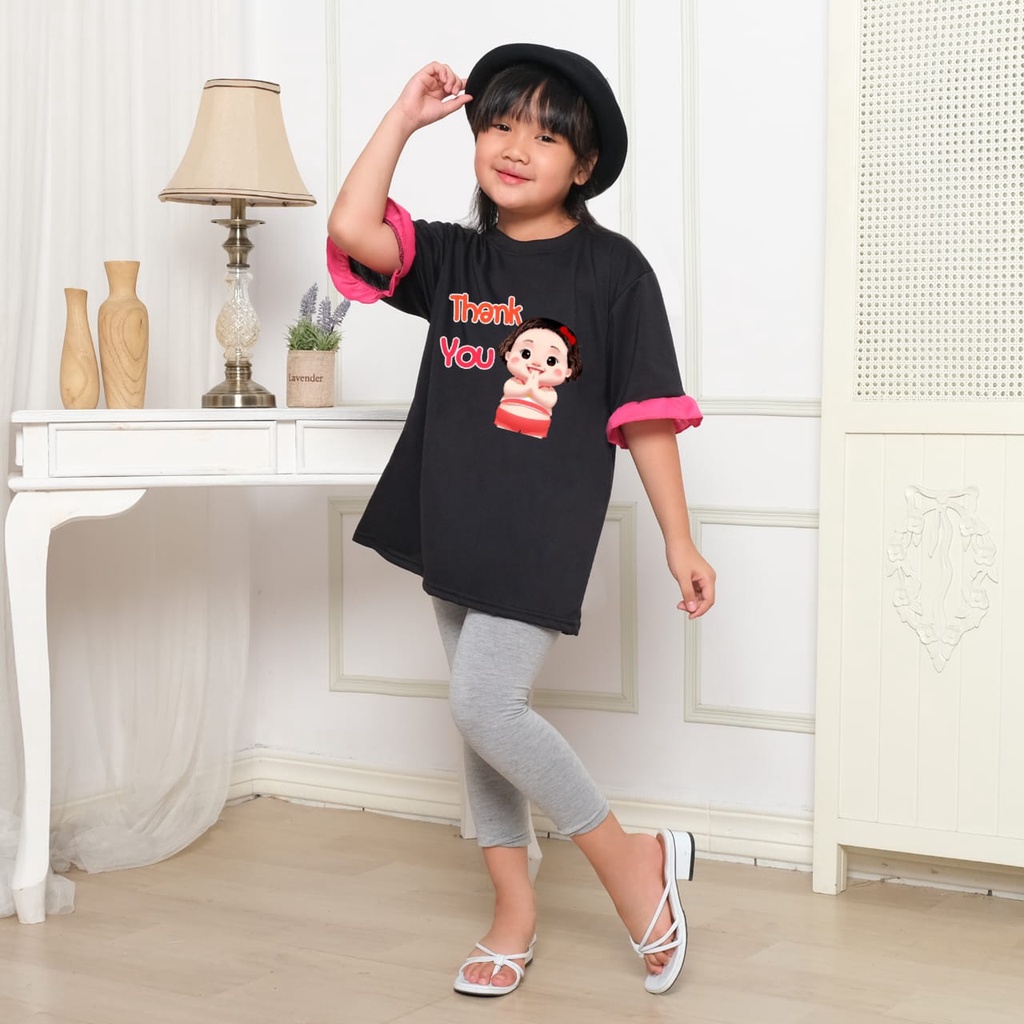 Baju Atasan Anak Perempuan Naswa Kerut Lengan Thank You M.L.XL
