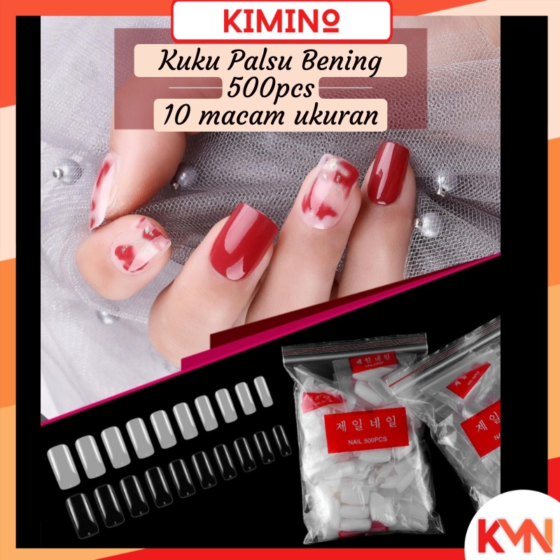 KMN 500pcs Fake Nail Kuku Palsu Extention Bening Bentuk Stiletto Oval Coffin French Nails Pengantin Fake Nails Nails Art Pedicure