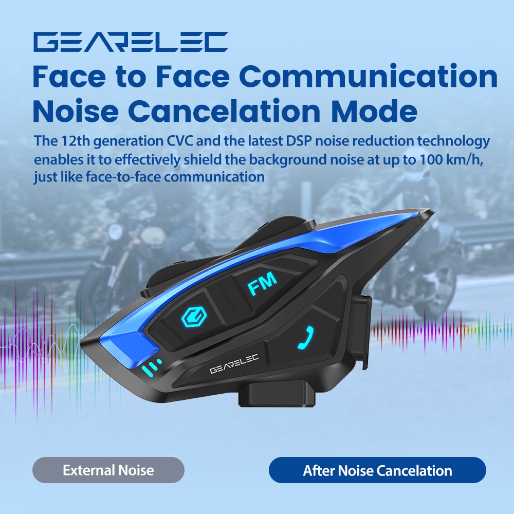 【GEARELEC】 Shark Motorcycle Bluetooth Intercom Headset 2-Rider 1000m BT5.1 dengan Sistem Komunikasi Nirkabel /Radio FM