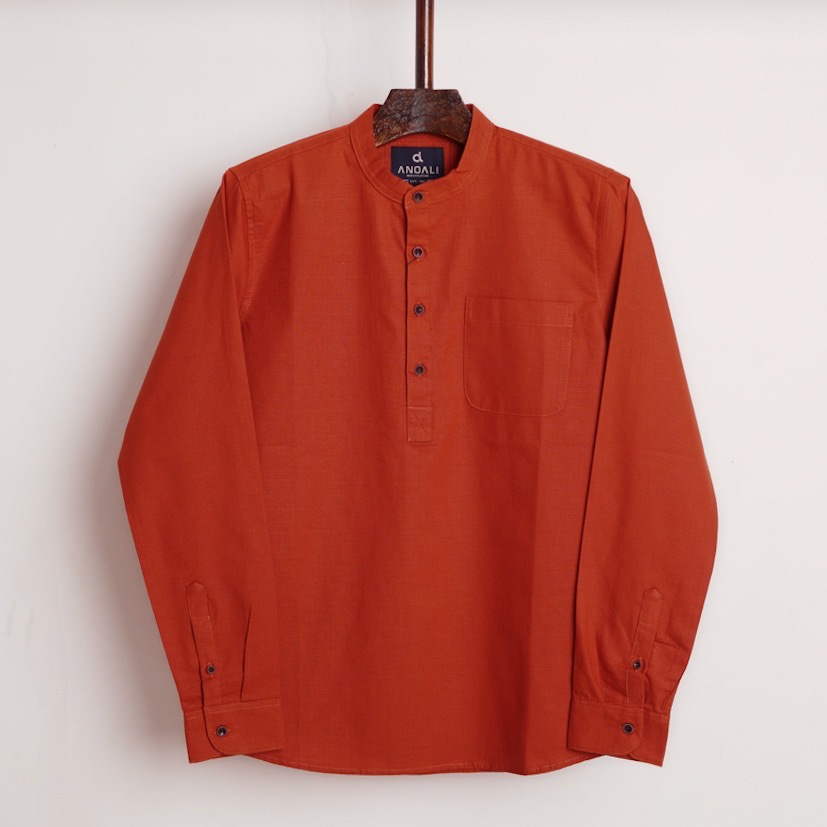 B5006 Kemeja Pria Koko Lengan Panjang Merah Bata