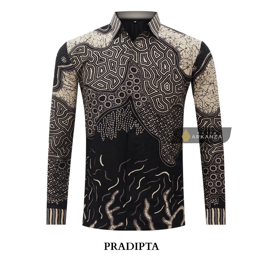 BATIK ARKANZA Motif PRADIPTA Atasan Kemeja Baju Batik Pria Cowok Laki Laki Lengan Panjang Lapis Furing Slim Fit Original Bahan Katun Halus Premium Modern