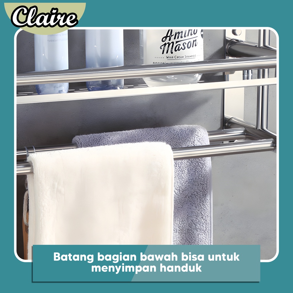 Rak Kamar Mandi Dinding / Rak Bumbu Dapur Stainless Steel / Rak Tempel Gantung Rak Handuk dapat dipasang tanpa harus dilubangin