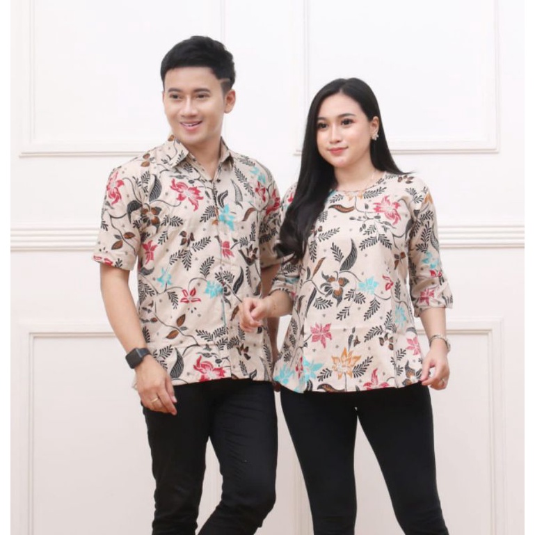 BISA COD-Baju Couple Pria Wanita Kemeja Lengan Pendek Blus Batik Seragam Kerja