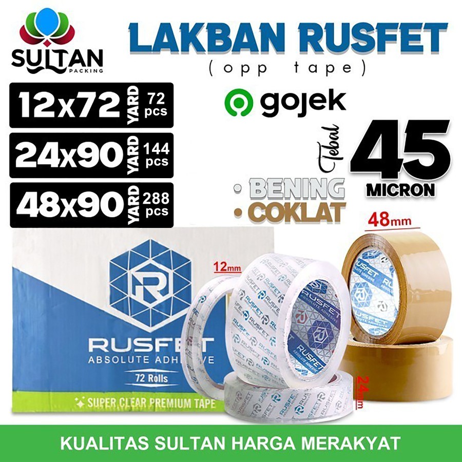 

Lakban isolasi Solatip OPP Tape RUSFET Plakban Varian OJOL / DUS