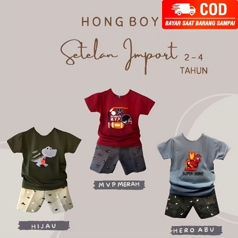 HONG BOY SETELAN PENDEK BRANDED HARIAN / PERGI ANAK COWOK BAHAN KATUN IMPORT PREMIUM + CANVAS IM-020