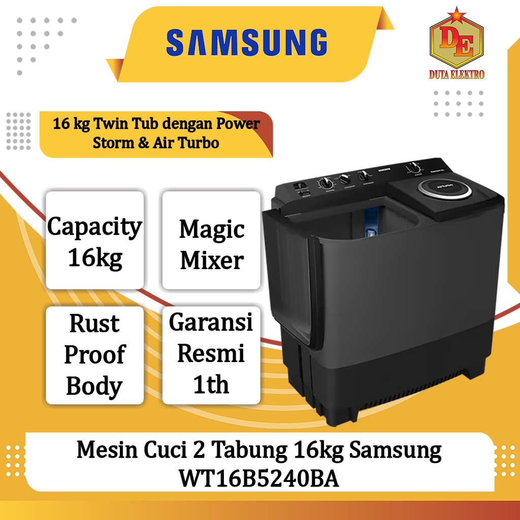 Jual Mesin Cuci 2 Tabung 16kg Samsung WT16B5240BA | Shopee Indonesia