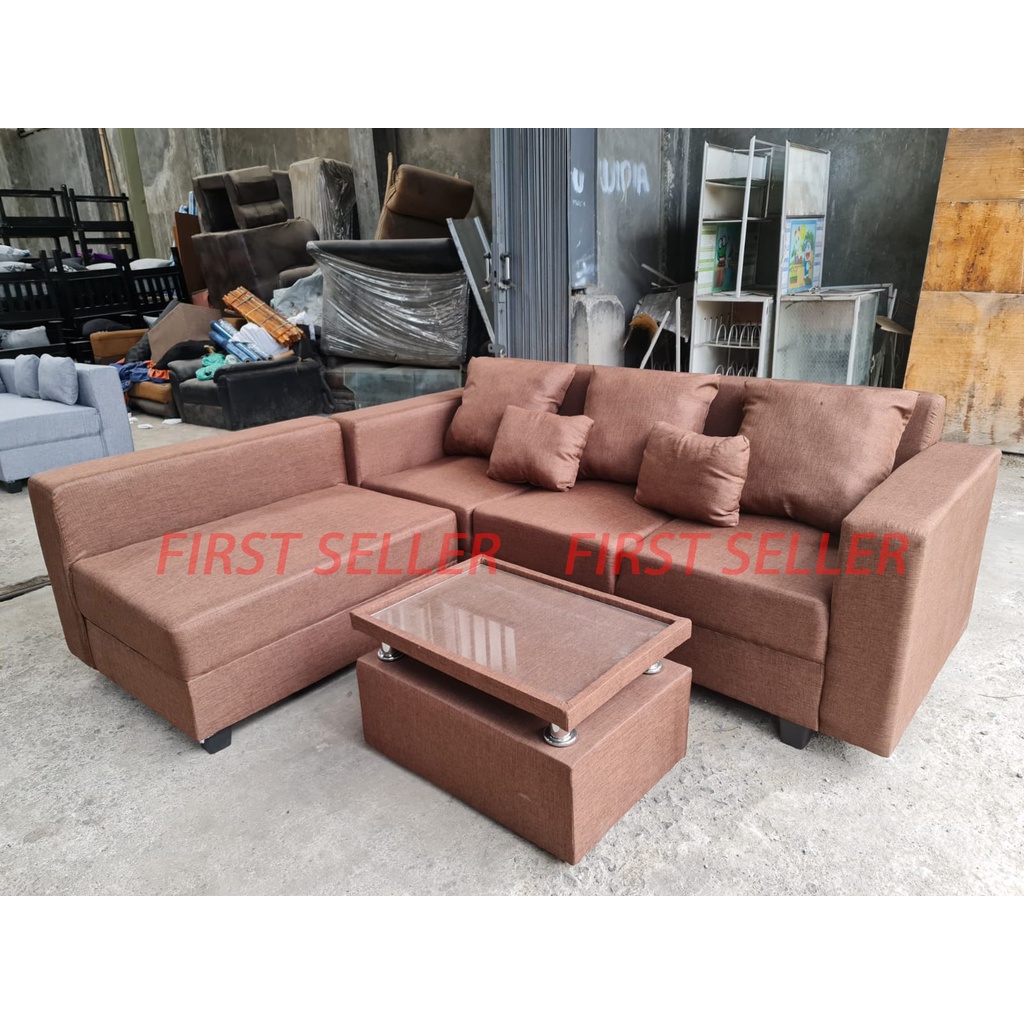 [FREE ONGKIR + MEJA] SOFA L PUTUS / SOFA L PUTUS MINIMALIS CHLOE CANVAS EMPUK NYAMAN