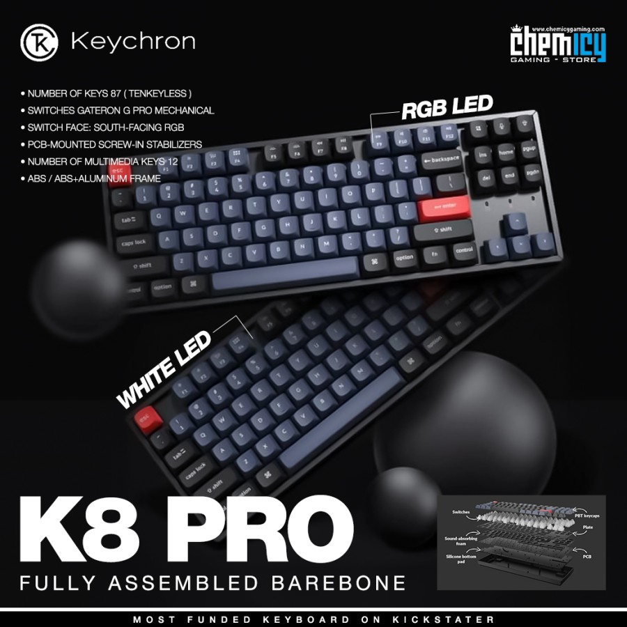 Keychron K8 Pro Fully Assembled Wireless Mechanical Gaming Keyboard