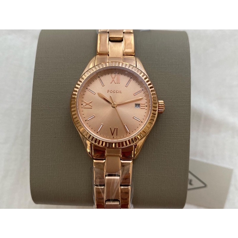 Jam Tangan Wanita F O S S I L Rye Three Hand Date Rose Gold Stainless Steel  BQ 3639