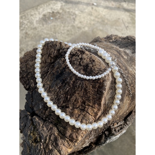 Set Kalung Gelang Mutiara Putih Korean Style