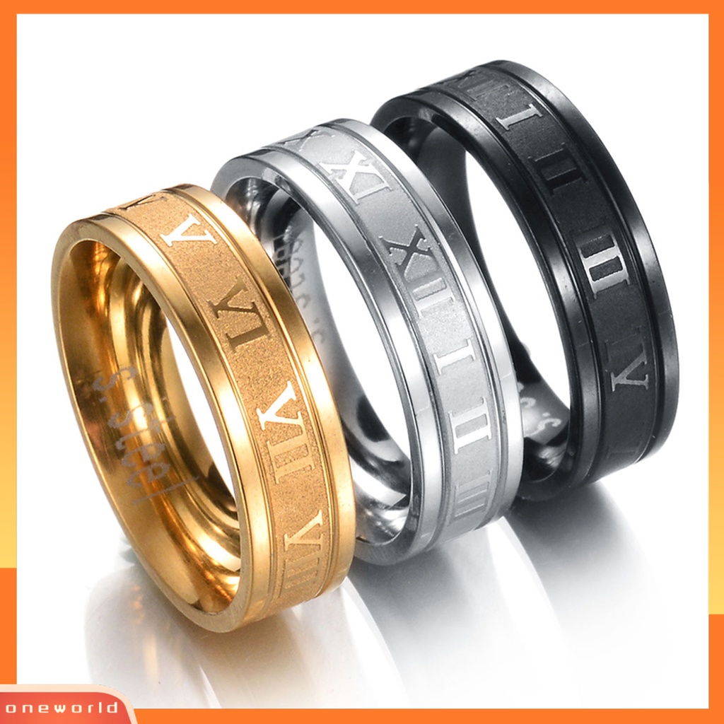 {oneworld} Cincin Punk Kreatif Unisex Titanium Steel Angka Romawi Cincin Untuk Hadiah Pesta Kehidupan Sehari-Hari