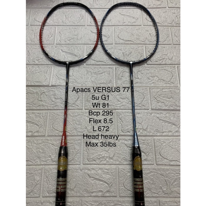 Raket Raket Badminton Apacs Versus 77 Grip 5Ug1 Head Heavy Kuat 35Lbs Ori