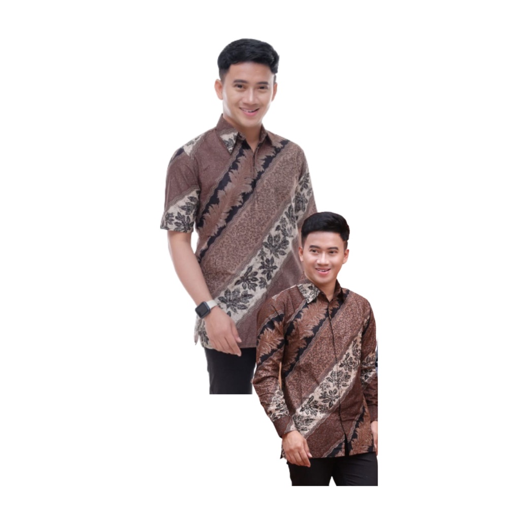 KEMEJA BATIK PRIA M L XL XXL MOTIF LAVENDER COKLAT