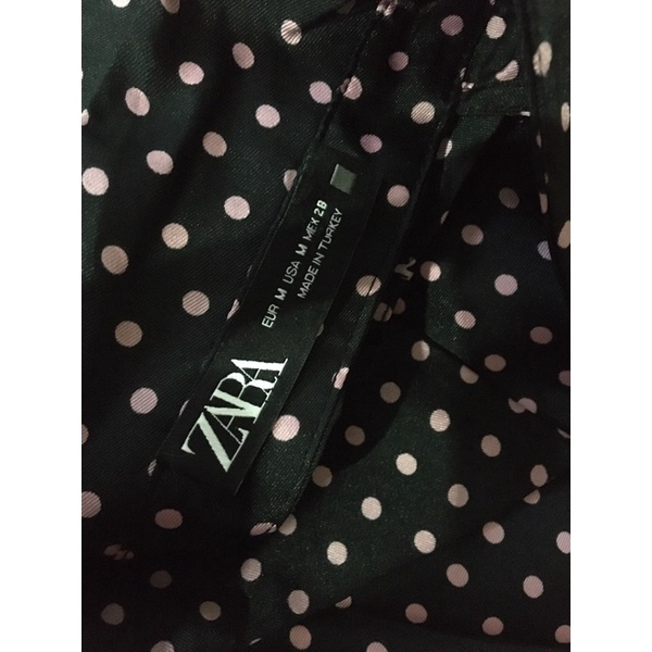 preloved zara top (zara black pink cutwork polkadot shirt)