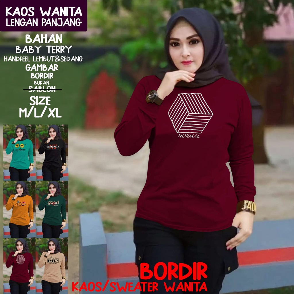 kaos wanita lengan lengan panjang/atasan wanita bordir/baju wanita lengan panjang