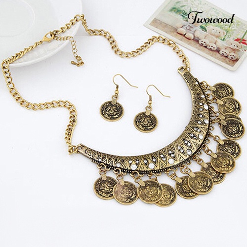 Twowood Women's Vintage Style Choker Kalung Kait Anting Pernyataan Set Perhiasan