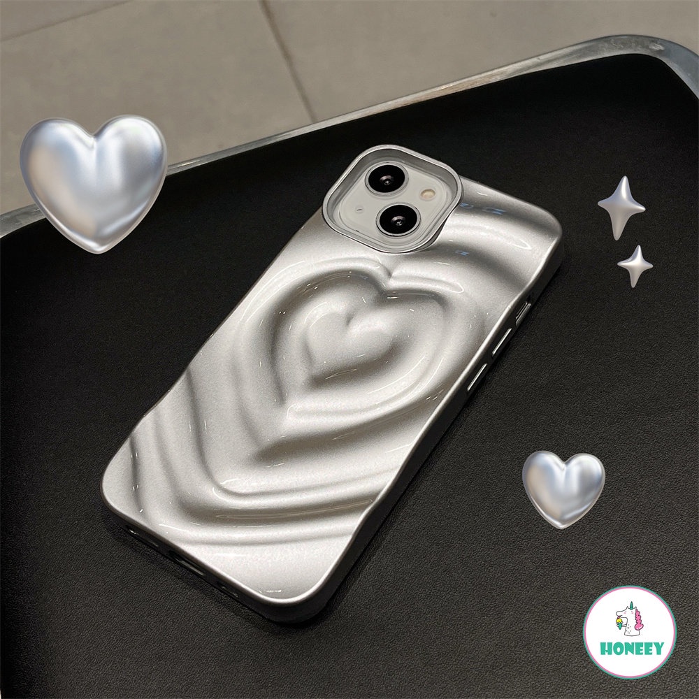 IPHONE Luxury 3D Silver Tin Foil Pleats Phone Case Kompatibel Untuk Iphone14 13 12 11 Pro Max 14 Pro Max Shockproof Matte Lembut TPU Back Phone Cover