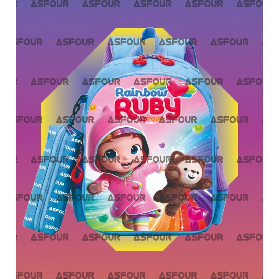 ASFOUR - Rainbow Ruby Tas Sekolah TK sd paud Tas Anak Perempuan Ransel