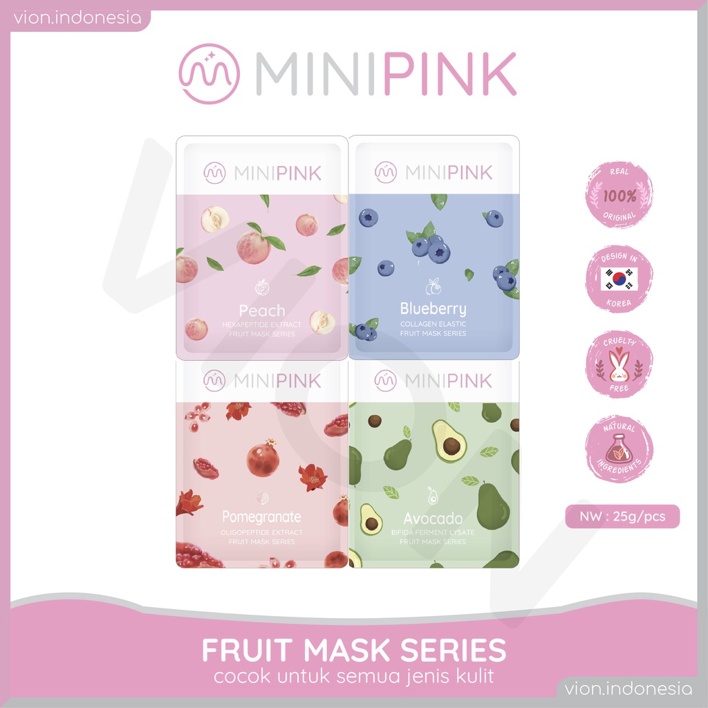 VION Masker Wajah Muka Mask Sheet Face Vitamin Essence Fruit Minipink Buah BA009