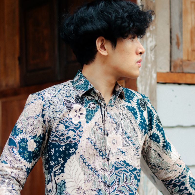 Batik Anak Lengan Panjang Model Slimfit Warna Dongker Abu
