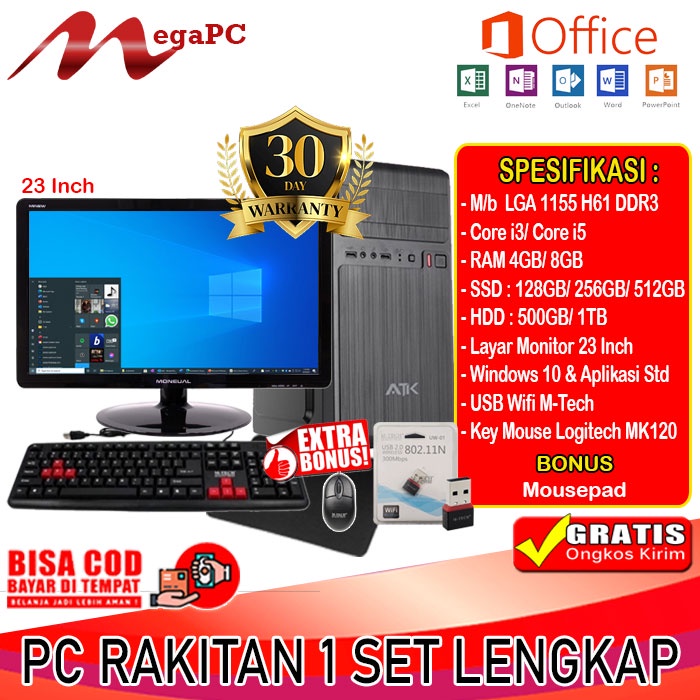 1 Set Pc Komputer Rakitan Lengkap Plus Monitor 23 Inch