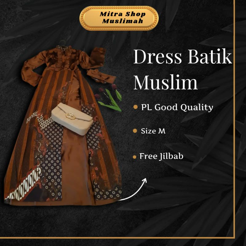 Dress batik satin/ Gaun pesta muslim/ Gaun batik premium/ Longdress batik satin premium