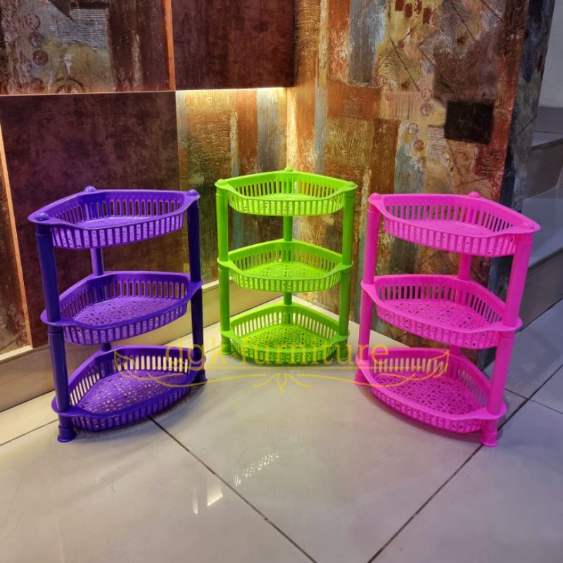 Rak Sudut Segitiga Segi tiga Tempat Bumbu Dapur Cabe Cabai Bawang Skincare Makeup Kosmetik Kamar Mandi Serbaguna Multifungsi Mini Kecil 3 Tiga Tingkat Susun 3 Tiga Plastik UNGU PINK HIJAU
